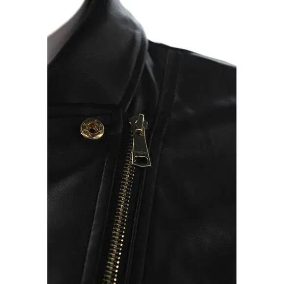 Bebe Women Biker Motorcycle Jacket Black PU Collared Button Long Sleeve Size S - Picture 4 of 7